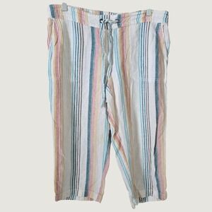Womens Linen Blend Striped Pants Size Medium Multi Color Coastal Crop Beach